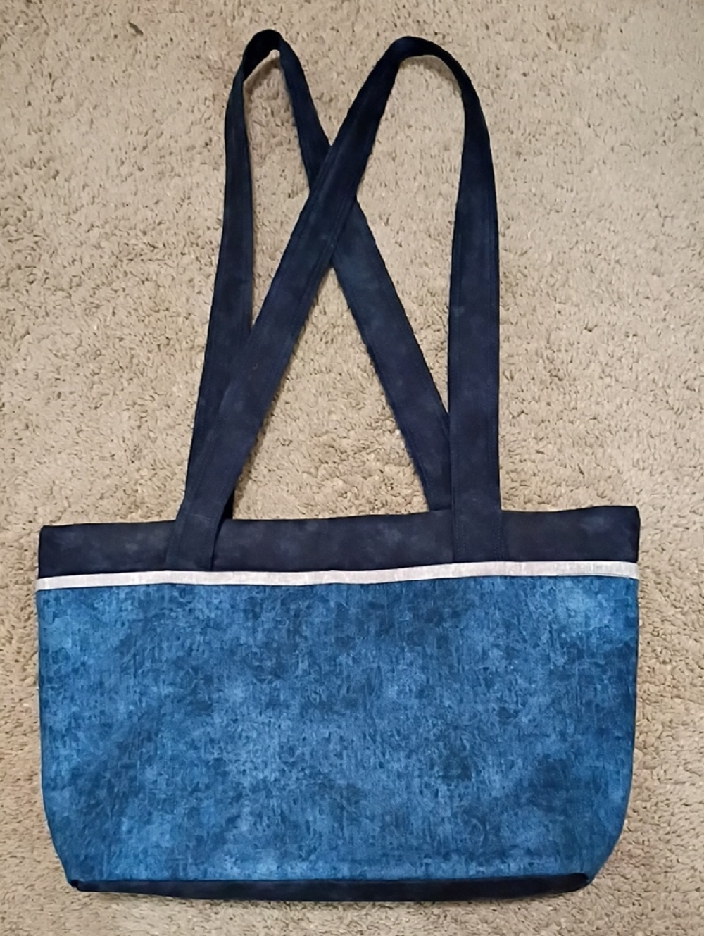 Handmade Blue Marbled Zippered Shoulder Bag Top Handle Purse